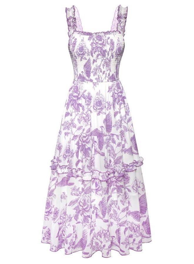 Scarlet Darkness Floral Dress for Women 2026 Flowy Sundress Smocked Cottagecore Dresses, Lavender Floral, M - Image 1