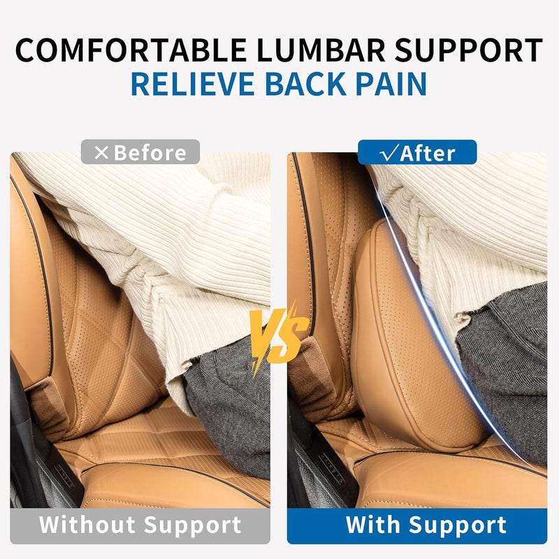 Dapucarin Lumbar Support Pillow for Car Seat, Office Chair Leather Memory Foam Lower Back Cushion for Back Pain Relief Improve Posture, Ergonomic Back Rest for Gaming Chair, Palomino, 1PC - Image 2