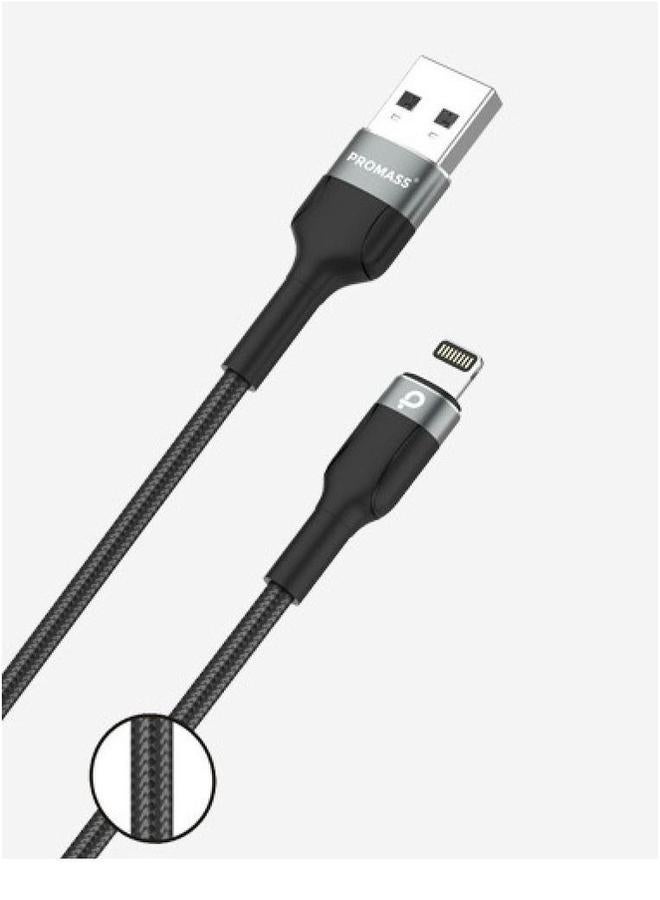 بروماس كابل شحن ونقل بيانات لأجهزة الأيفون من بروماس يدعم الشحن السريع 1 متر نايلون أسود - Image 1