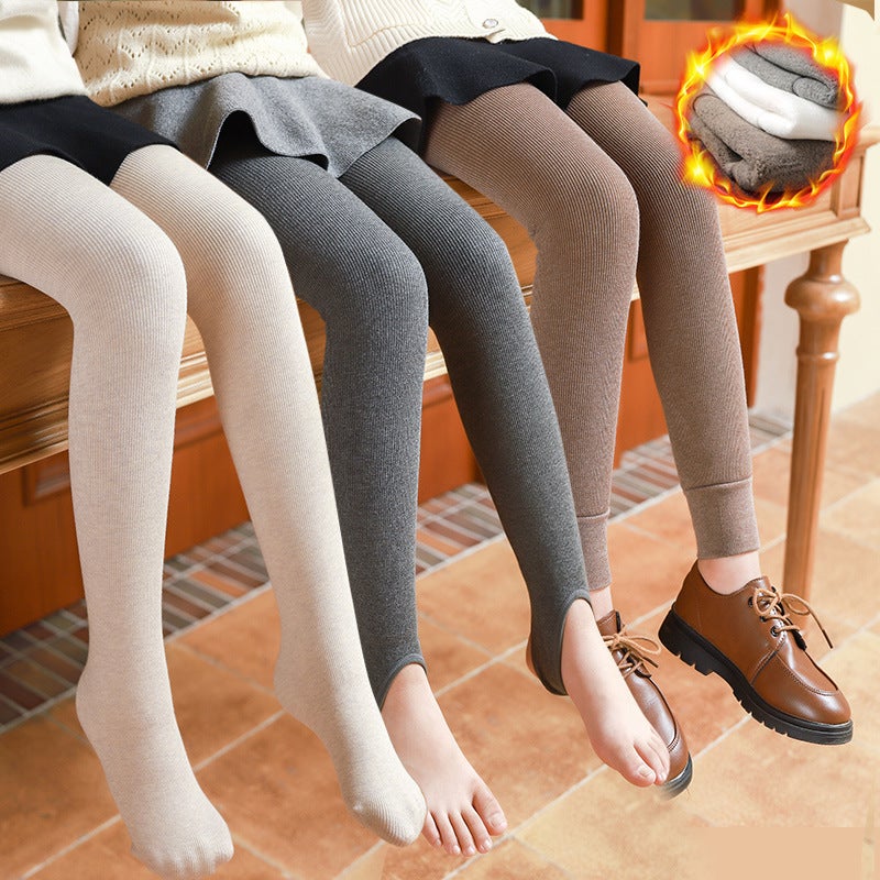 Girls' Leggings Fleece-Lined Thickened Children'S Pantyhose Outer Wear One-Piece Cashmere Baby Cropped Pantyhose - Image 4