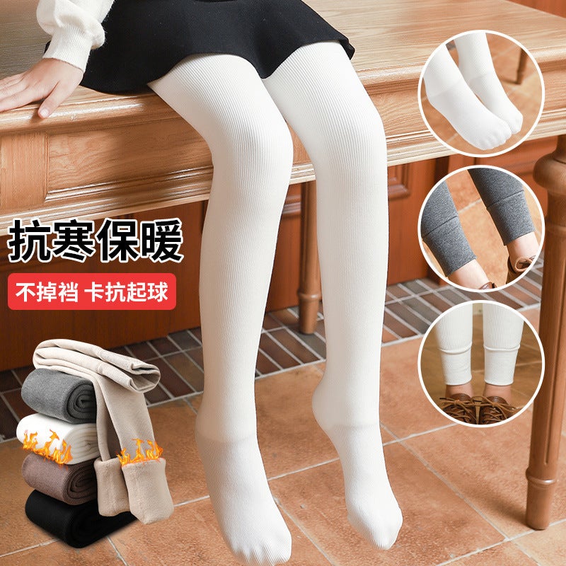 Girls' Leggings Fleece-Lined Thickened Children'S Pantyhose Outer Wear One-Piece Cashmere Baby Cropped Pantyhose - Image 5