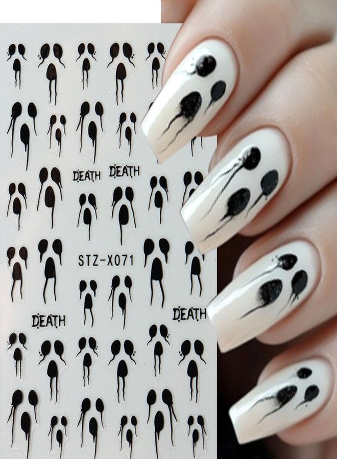 8 Sheets Black Halloween Nail Art Stickers Decals Spider Web Nails Sticker with Rhinestones Design Skeleton Blood Drop French Tip Nails Decals Self-Adhesive Butterfly Nail Art Decal Halloween Decor - Image 4