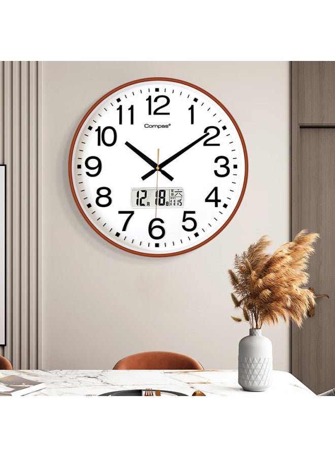 Compas Wall Clock Living Room Quartz Clock Wall-mounted New Clock 3439a Calendar Coffee Wood Color 41cm - Image 2