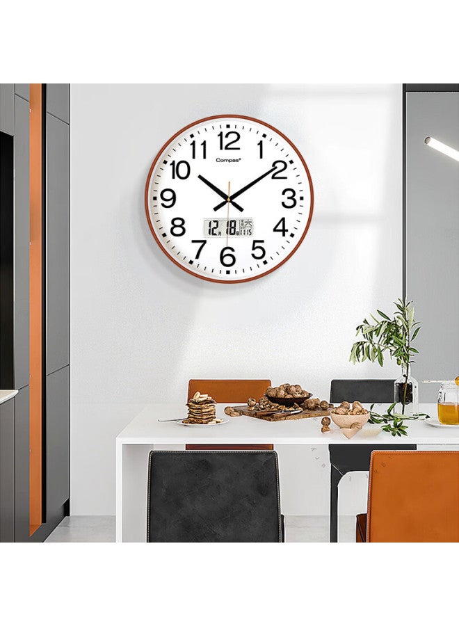 Compas Wall Clock Living Room Quartz Clock Wall-mounted New Clock 3439a Calendar Coffee Wood Color 41cm - Image 3