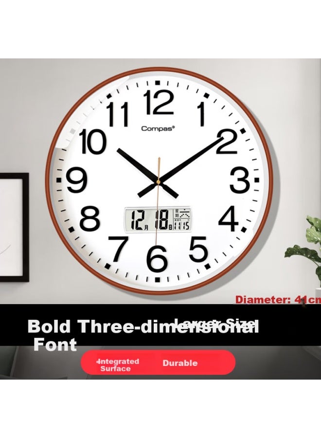 Compas Wall Clock Living Room Quartz Clock Wall-mounted New Clock 3439a Calendar Coffee Wood Color 41cm - Image 1