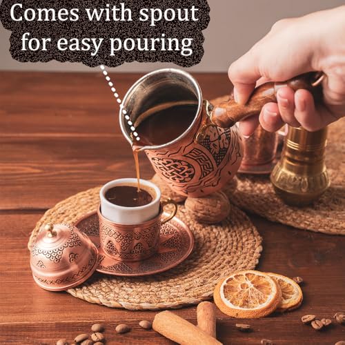 Vissmarta Handmade Hammered Copper Turkish Arabic Moroccan Persian Coffee Chocolate Pot Maker Ibrik Cezve Warmer for Stovetop Stove Top Indian Greek Style Traditional Antique Vintage Fancy Kitchen Decor Pot - Image 4