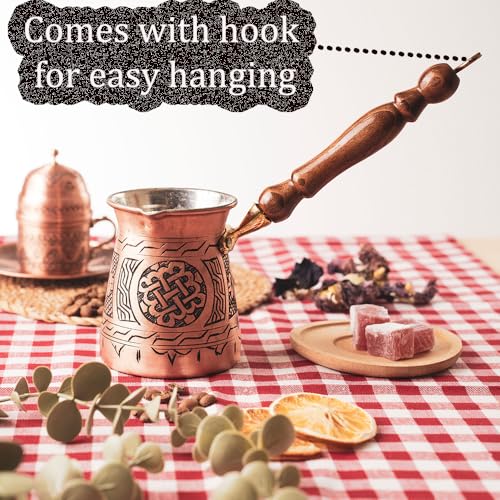 Vissmarta Handmade Hammered Copper Turkish Arabic Moroccan Persian Coffee Chocolate Pot Maker Ibrik Cezve Warmer for Stovetop Stove Top Indian Greek Style Traditional Antique Vintage Fancy Kitchen Decor Pot - Image 5