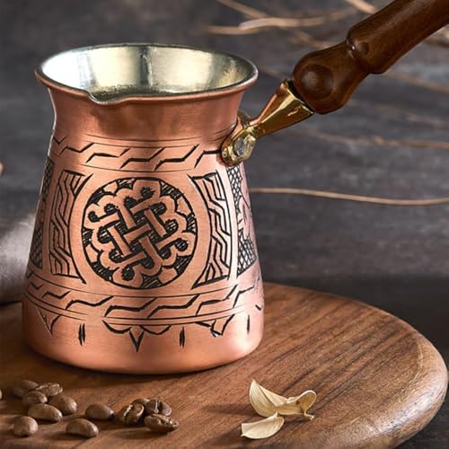Vissmarta Handmade Hammered Copper Turkish Arabic Moroccan Persian Coffee Chocolate Pot Maker Ibrik Cezve Warmer for Stovetop Stove Top Indian Greek Style Traditional Antique Vintage Fancy Kitchen Decor Pot - Image 1