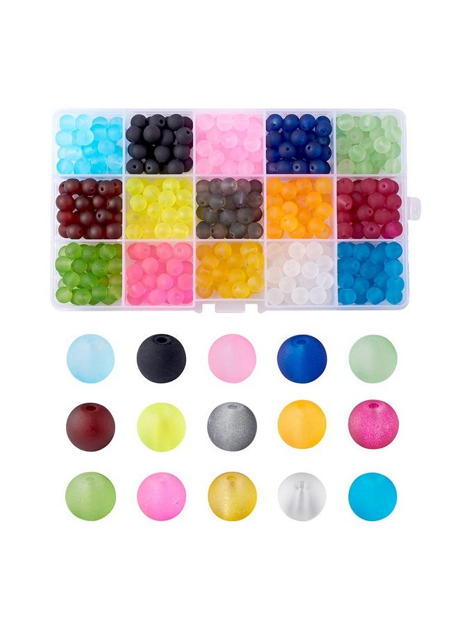 KISSITTY 400Pcs Box 8Mm 15 Color Frosted Glass Round Beads Set For Jewelry Craft Making Summer Beach Home Decor With Container  - Image 2