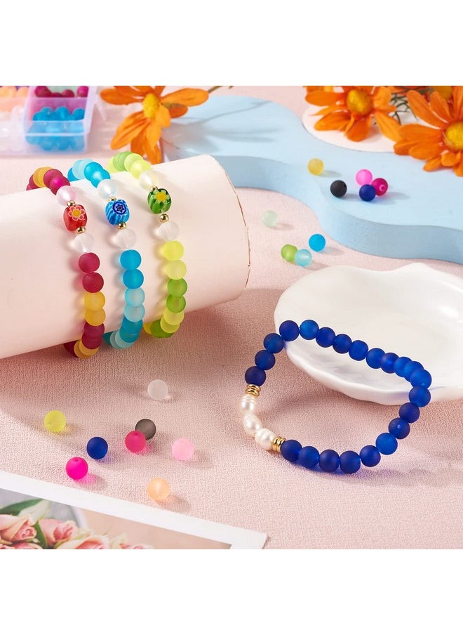 KISSITTY 400Pcs Box 8Mm 15 Color Frosted Glass Round Beads Set For Jewelry Craft Making Summer Beach Home Decor With Container  - Image 4