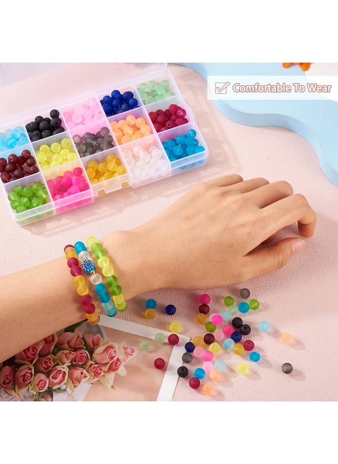 KISSITTY 400Pcs Box 8Mm 15 Color Frosted Glass Round Beads Set For Jewelry Craft Making Summer Beach Home Decor With Container  - Image 5