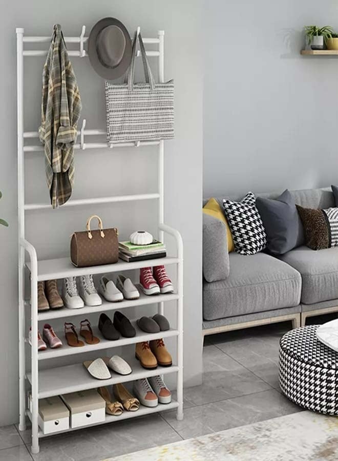 RollsTimi  5-Tier Stainless Steel Coat And Shoes Rack For Home White 80x25.5x152.5cm - Image 1