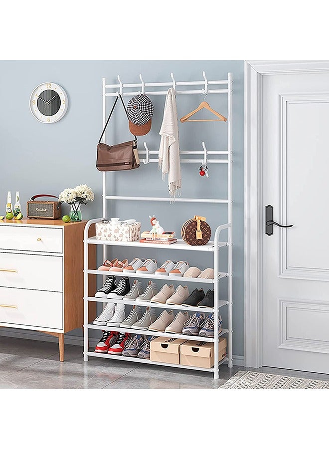 RollsTimi  5-Tier Stainless Steel Coat And Shoes Rack For Home White 80x25.5x152.5cm - Image 2