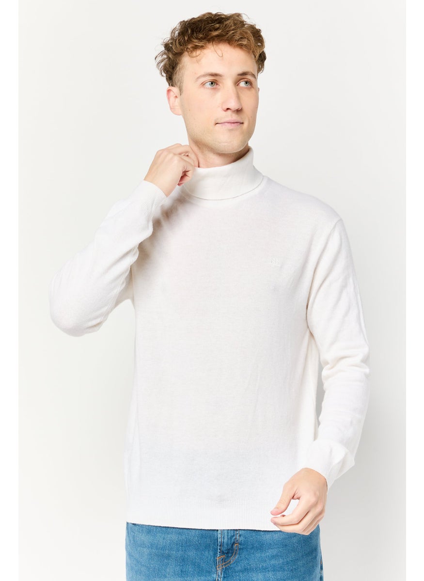 Harmont & Blaine Men Turtle Neck Embroidered Logo Sweater, Off White  - Image 1