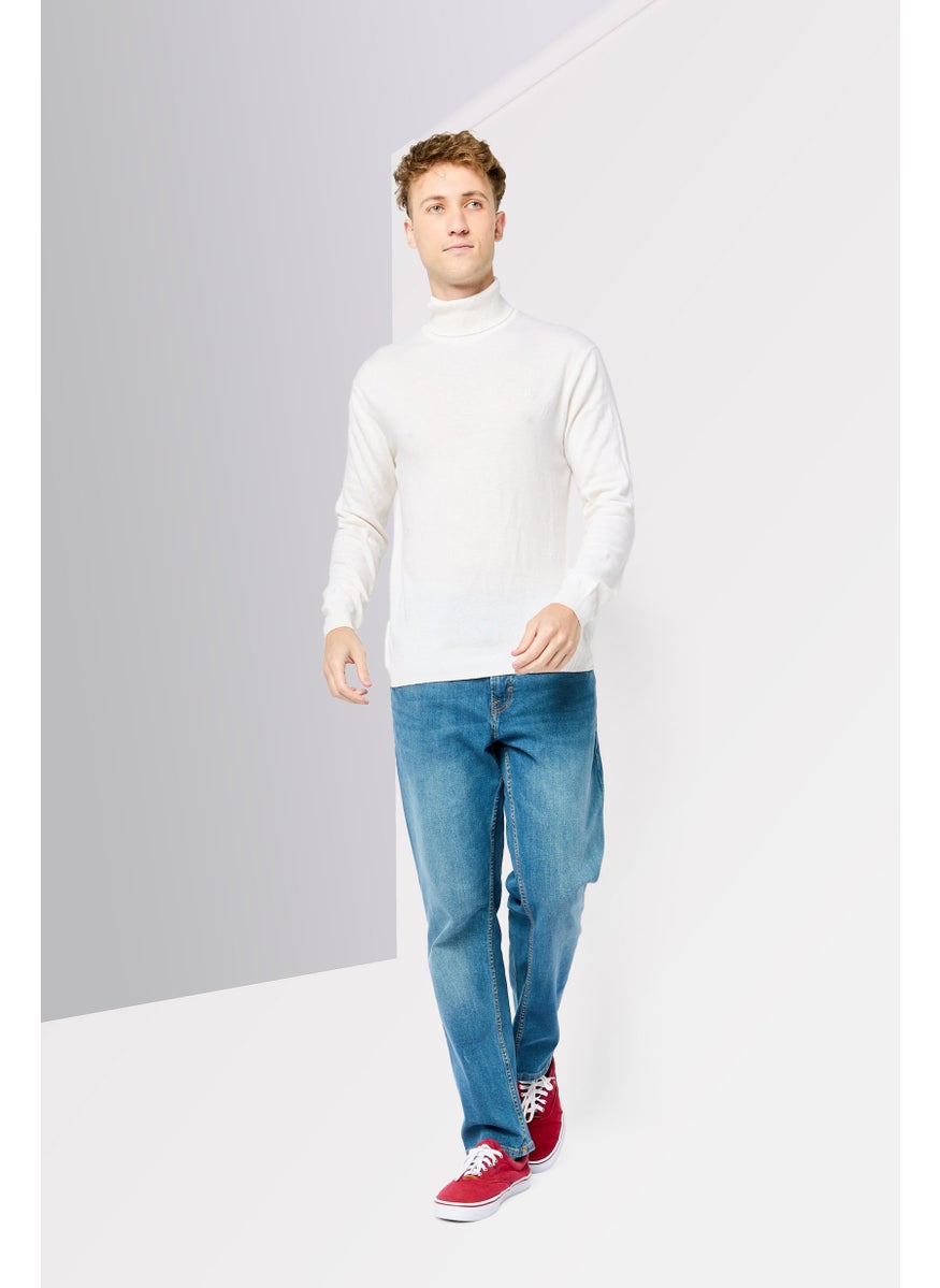 Harmont & Blaine Men Turtle Neck Embroidered Logo Sweater, Off White  - Image 2