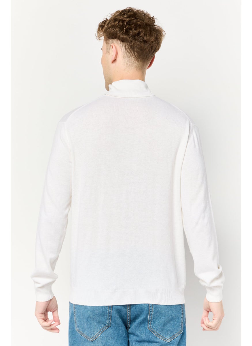 Harmont & Blaine Men Turtle Neck Embroidered Logo Sweater, Off White  - Image 4