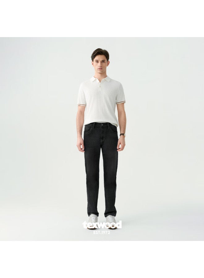 Texwood Apple Men's Jeans New Casual Long Pants High-grade Straight Slim Fit Black 33 - Image 2