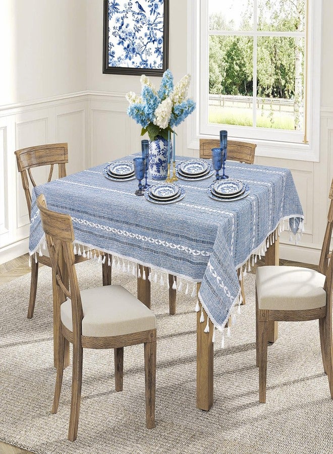 tiosggd Small Blue Square Tablecloth 36''x36'', Summer Dusty Blue and White Linen Coffee Table Cover, Boho Nightstand Cover Top for Bedroom, End Table Cloth Runner, Coastal Rustic Farmhouse Home Decor - Image 2