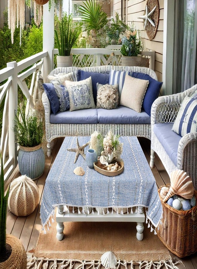 tiosggd Small Blue Square Tablecloth 36''x36'', Summer Dusty Blue and White Linen Coffee Table Cover, Boho Nightstand Cover Top for Bedroom, End Table Cloth Runner, Coastal Rustic Farmhouse Home Decor - Image 3