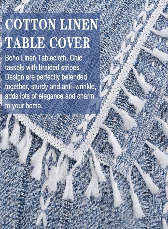 tiosggd Small Blue Square Tablecloth 36''x36'', Summer Dusty Blue and White Linen Coffee Table Cover, Boho Nightstand Cover Top for Bedroom, End Table Cloth Runner, Coastal Rustic Farmhouse Home Decor - Image 4