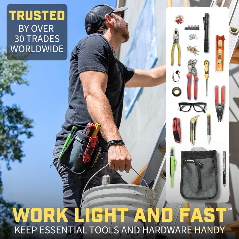 Holstery Big Joey Pouch PRO | Clip-On Tool Belt Bag for Tools, Screws, and Nails - Great for an Electrician, HVAC Tech, Plumber, Carpenter, Contractor, Handy Man, and Any Tradesperson - Metal Clip - Image 2