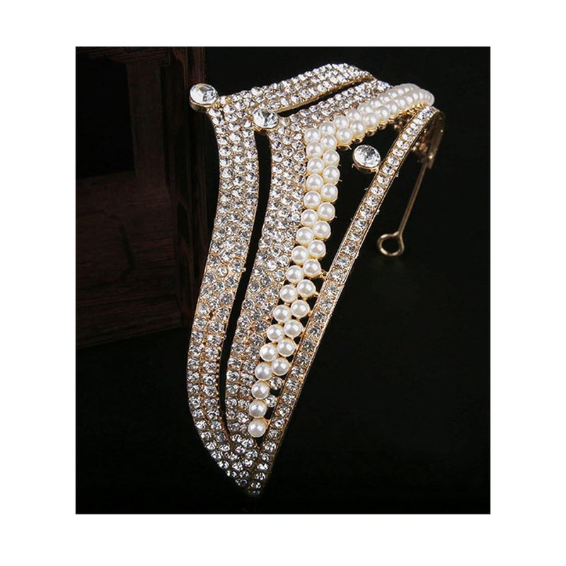 SOLARAE Tiara Crown, Crystal Birthday Crown, Queen Crown, Baroque Wedding Crown, Gold Crystal Bride Tiara, Bridal Headpieces Rhinestone Hair Accessories for Women Girls Party Pageant (Gold) - Image 4