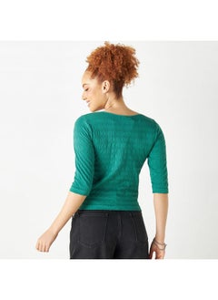 2Xtremz 2Xtremz Textured Round Neck T-shirt with 3/4 Sleeves  - Image 3