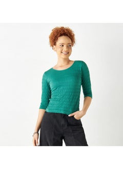 2Xtremz 2Xtremz Textured Round Neck T-shirt with 3/4 Sleeves  - Image 2