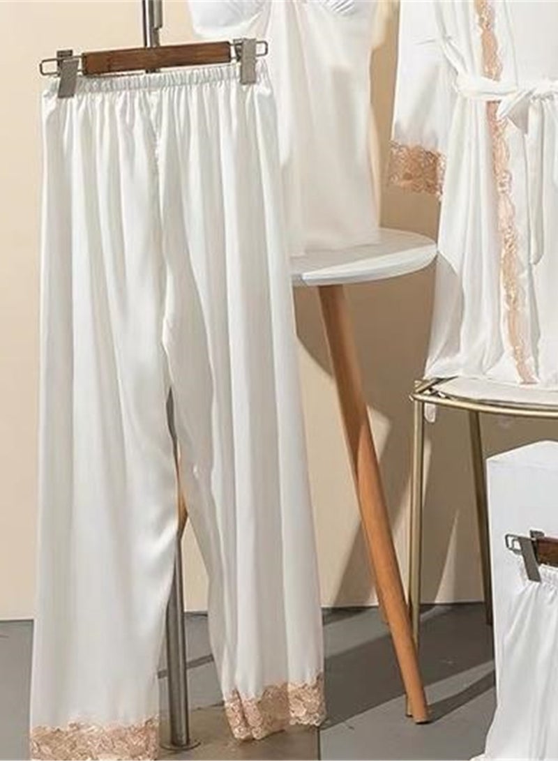 5pcs Ice Silk Pajamas Thin Lace Suspender Long Sleeve Pajama Set  - Image 3