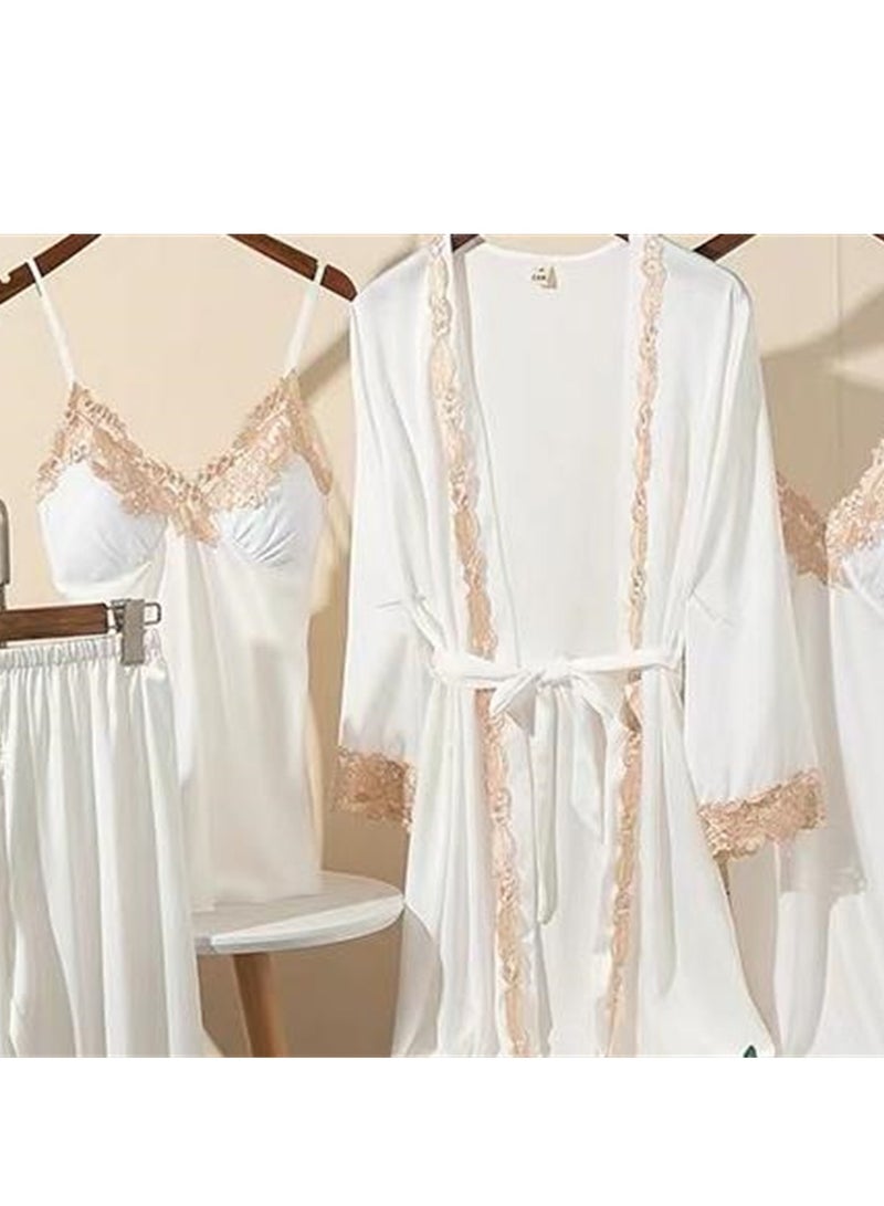 5pcs Ice Silk Pajamas Thin Lace Suspender Long Sleeve Pajama Set  - Image 4