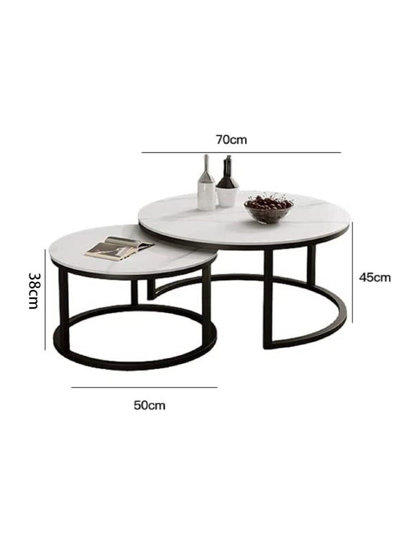 Style Coffee Tables Set Mordern Nordic End Tables For Living Room 2 Round Nesting Tables - Image 1