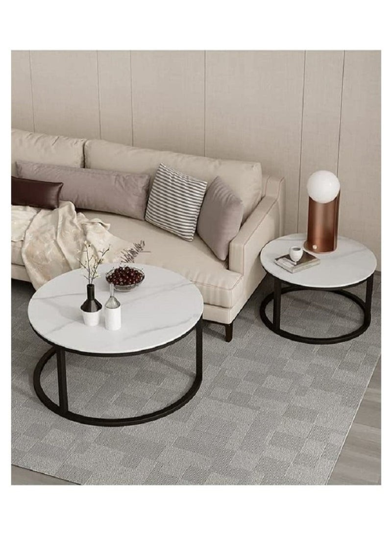 Style Coffee Tables Set Mordern Nordic End Tables For Living Room 2 Round Nesting Tables - Image 4