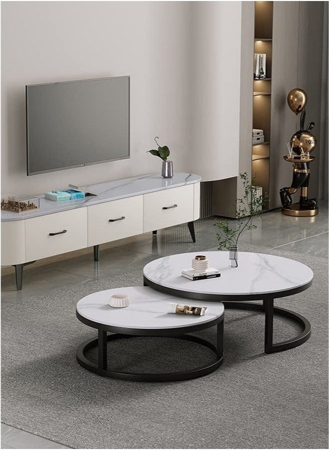 Style Coffee Tables Set Mordern Nordic End Tables For Living Room 2 Round Nesting Tables - Image 2