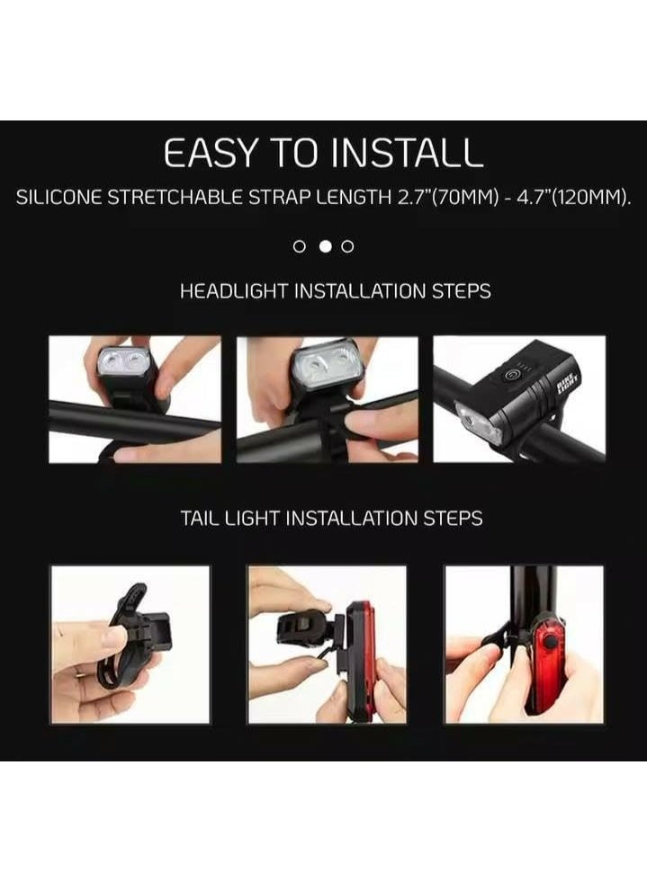 Cuken Bike Light Set,High - Power USB - Charged Bike Light Set –Headlight double lamp beads +Turn Signal Tail Light for Cycling Safety, Waterproof & Easy Installation Ultra Bright LED Cycle Light Front and Back Rear Light, IPX5 Waterproof Bike Light Set for Night Riding/Camping, 10 Lighting Modes, Longer Battery Life - Image 3