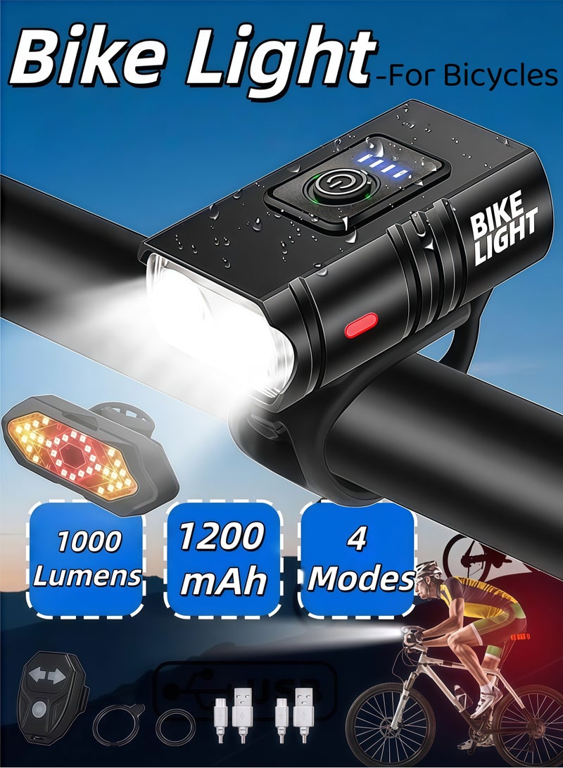 Cuken Bike Light Set,High - Power USB - Charged Bike Light Set –Headlight double lamp beads +Turn Signal Tail Light for Cycling Safety, Waterproof & Easy Installation Ultra Bright LED Cycle Light Front and Back Rear Light, IPX5 Waterproof Bike Light Set for Night Riding/Camping, 10 Lighting Modes, Longer Battery Life - Image 1