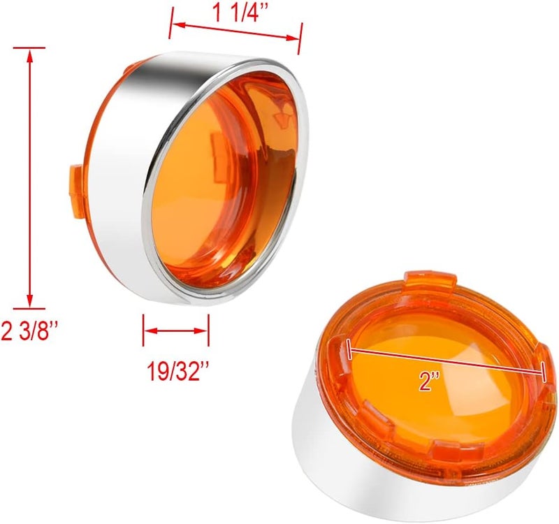 PBYMT Turn Signal Lens Cover with Chrome Visor 2" Bullet Yellow Turn Signal Lens Cover Compatible for Harley Softail Dyna Road King Road Glide Street Glide (4 pcs) - Image 2