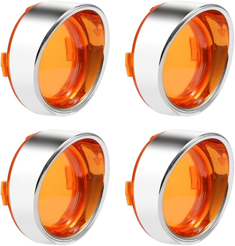 PBYMT Turn Signal Lens Cover with Chrome Visor 2" Bullet Yellow Turn Signal Lens Cover Compatible for Harley Softail Dyna Road King Road Glide Street Glide (4 pcs) - Image 1