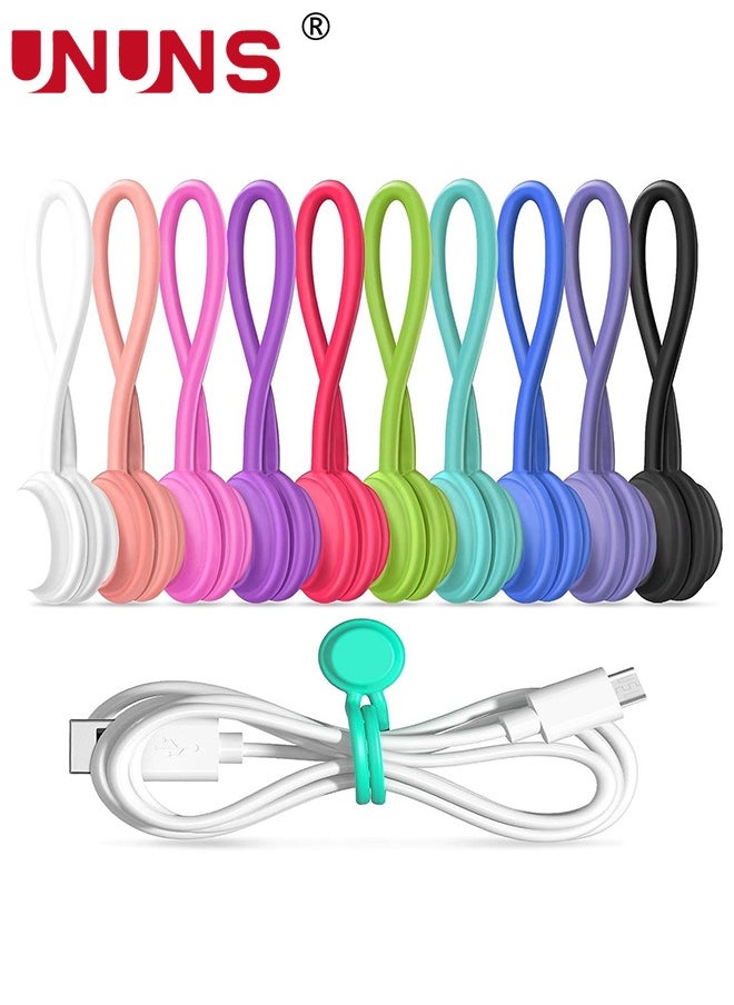 UNUNS 10 Pcs Reusable Magnetic Cable Ties,Colorful Wrap Ties Straps For Bundling And Organizing Earbuds Cords,USB Cable,Holding Keychain,Silicone Cord Winder Magnetic Cable Clips,10 Pcs Mix-Color  - Image 1