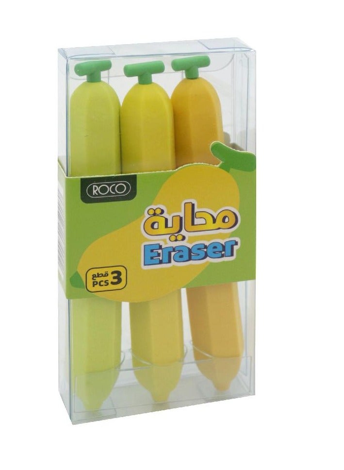 ROCO Rubber Eraser Banana in Pet Box Assorted Color - Image 1