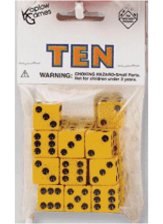 Koplow Games Koplow Games Yellow with Black pips 16mm (5/8in) D6 Dice (10)  - Image 1