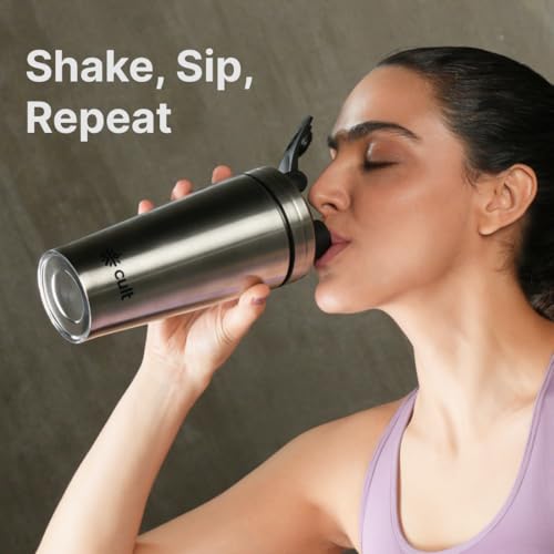 CULT Stainless Steel Shaker Bottle 700ML – Durable, Leak-Proof, BPA-Free Protein Shaker with Wire Mixer – Gym, Fitness, Travel & Daily Use – Lightweight & Easy to Clean - Silver - Image 5