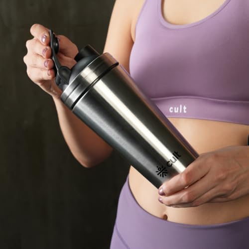 CULT Stainless Steel Shaker Bottle 700ML – Durable, Leak-Proof, BPA-Free Protein Shaker with Wire Mixer – Gym, Fitness, Travel & Daily Use – Lightweight & Easy to Clean - Silver - Image 2