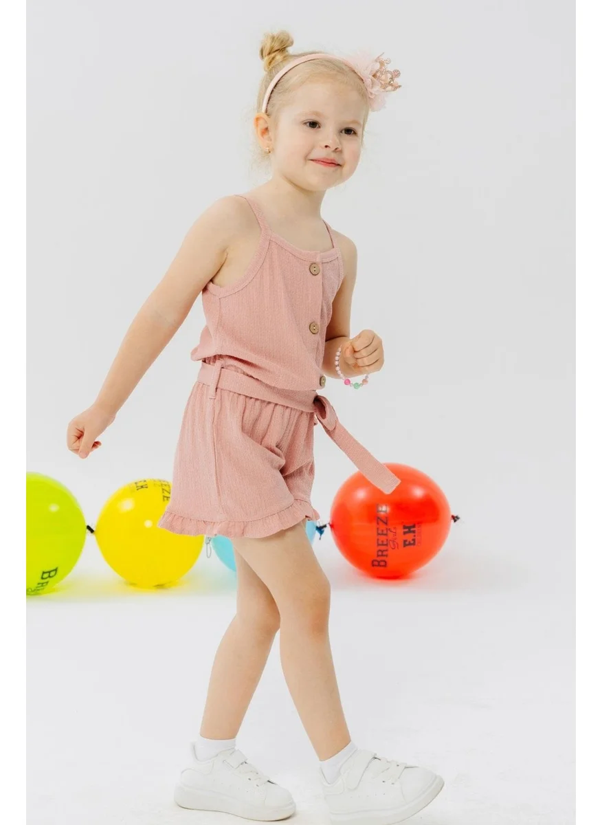Breeze Girl's Jumpsuit with Shorts Buttoned Belted Waist 4-9 Years, Dried Rose