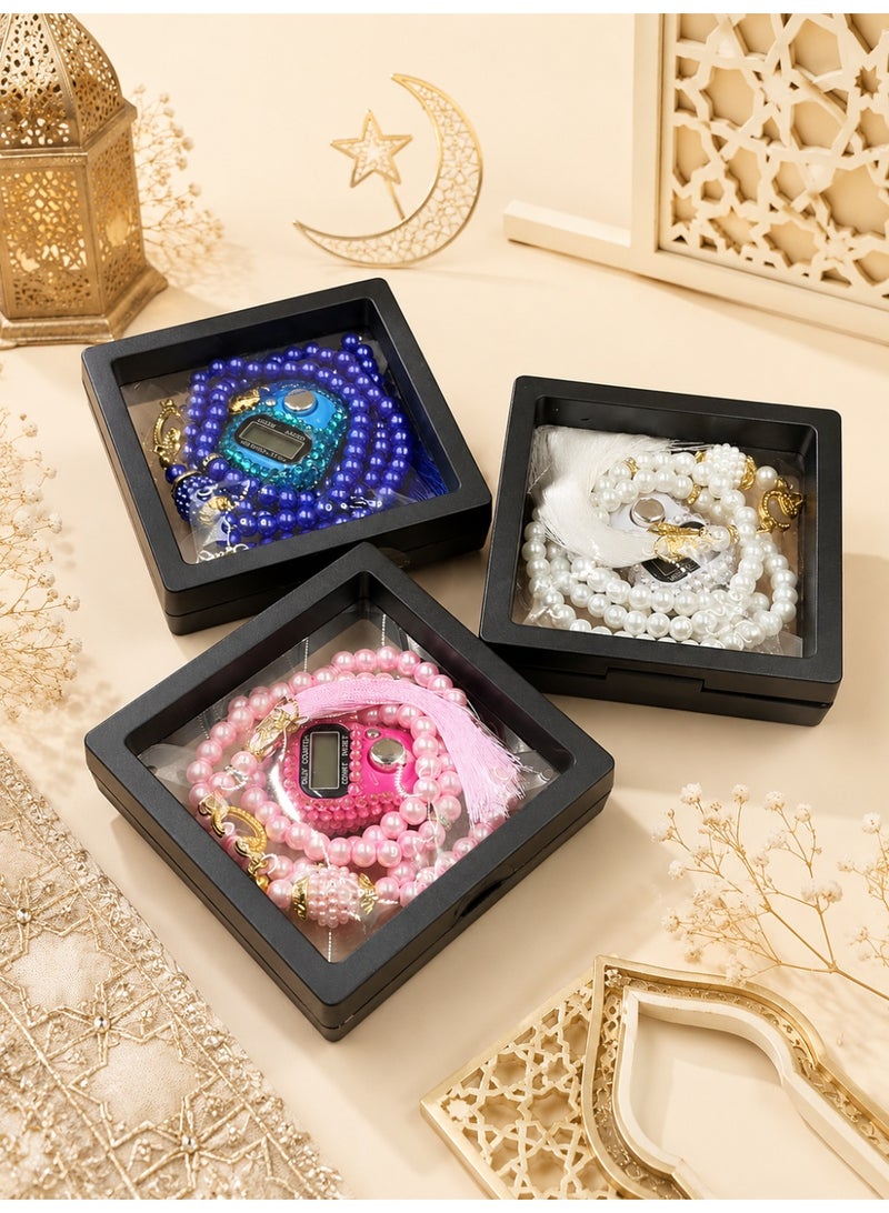 MAJOOD 1 Set of 99 resin imitation pearl prayer beads 8mm  and an electronic counter, packaged in a gift box. - Image 4