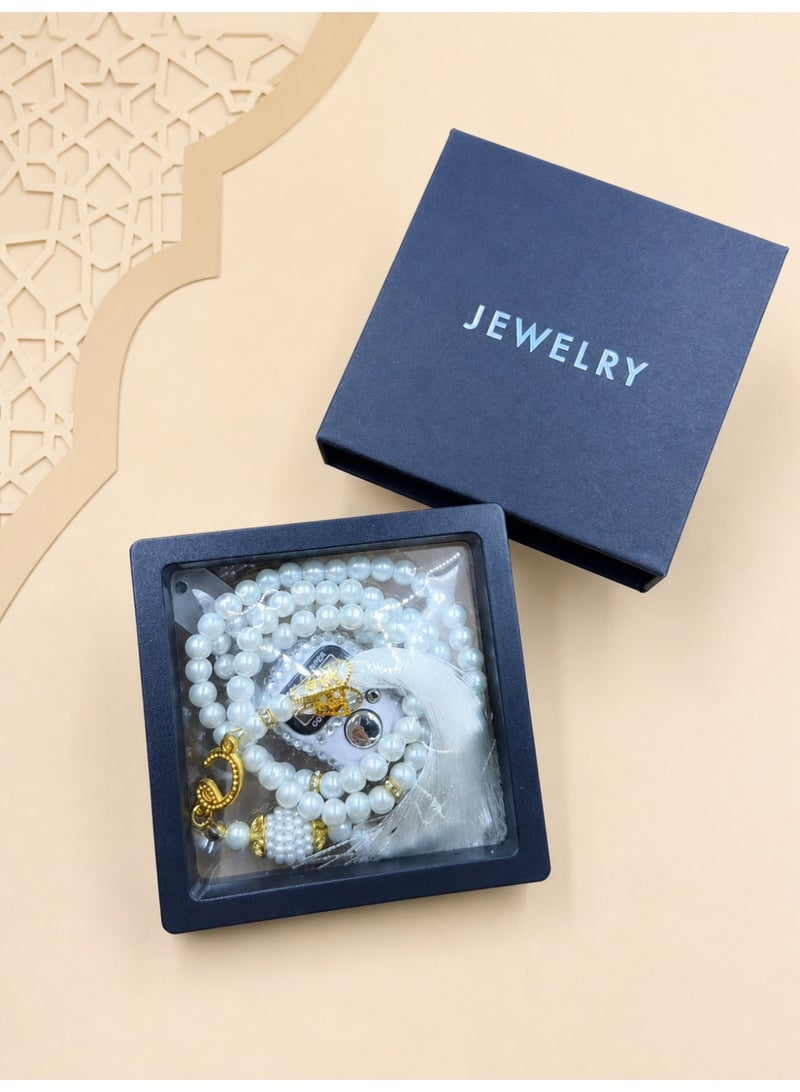 MAJOOD 1 Set of 99 resin imitation pearl prayer beads 8mm  and an electronic counter, packaged in a gift box. - Image 5