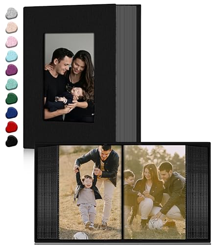 Ejblfe Photo Album 4x6Linen Cover Slidein Photo Album Book Can Holds 100 4x6 Photos with 50 Black Sheets for FamilyWeddingBaby and Holiday Pictures Black - Image 1