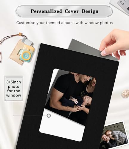 Ejblfe Photo Album 4x6Linen Cover Slidein Photo Album Book Can Holds 100 4x6 Photos with 50 Black Sheets for FamilyWeddingBaby and Holiday Pictures Black - Image 3