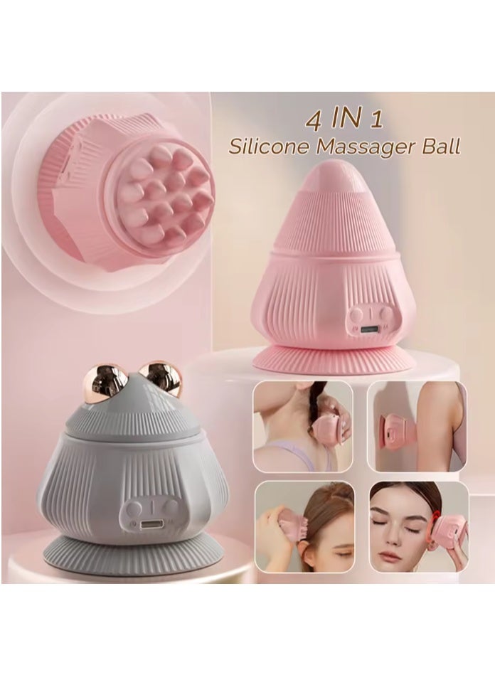 Rechargeable 4-in-1 fascia massage ball with suction cup massage cones, suitable for relaxing muscles, lumbar spine, back, shoulders and neck; also suitable for the whole body (pink). - Image 4