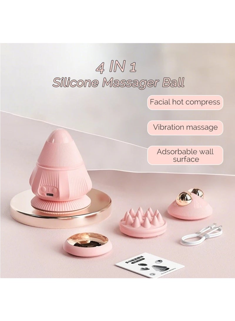 Rechargeable 4-in-1 fascia massage ball with suction cup massage cones, suitable for relaxing muscles, lumbar spine, back, shoulders and neck; also suitable for the whole body (pink). - Image 1