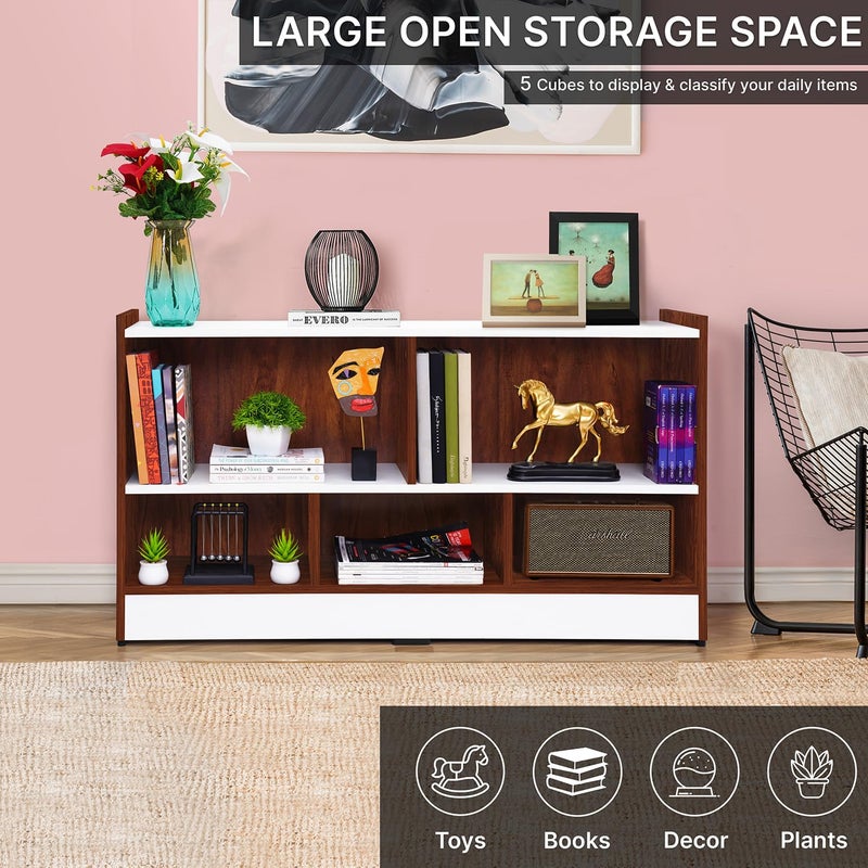 ABOUT SPACE رف كتب ABOUT SPACE 5 مقصورات خشب هندسي قابل للتعديل رف كتب متعدد الاستخدامات لمكتبة المنزل مكتب حديث رف عرض مفتوح لغرفة النوم غرفة المعيشة بلون البلوط الأحمر L 110 x B 305 x H 625 سم - Image 3